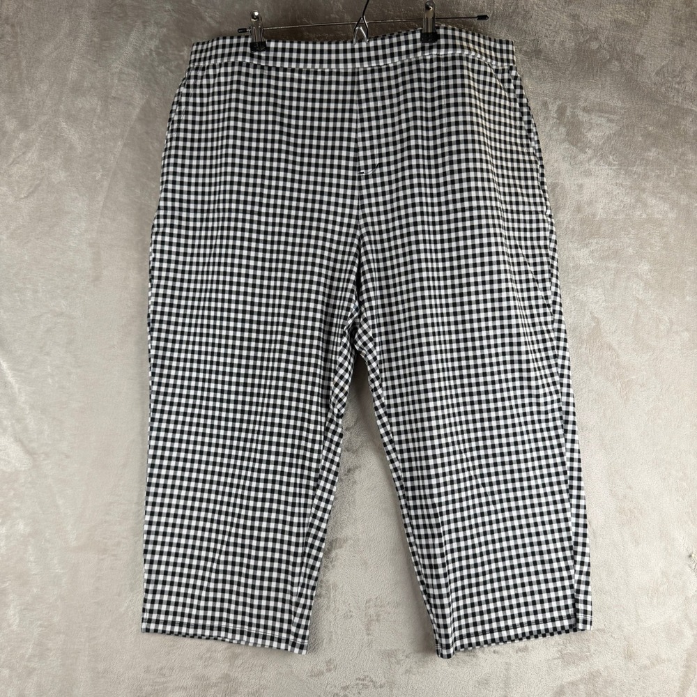 Susan Graver Weekend Black White Gingham Cropped Pants Womens 2XP Petite Plus‎